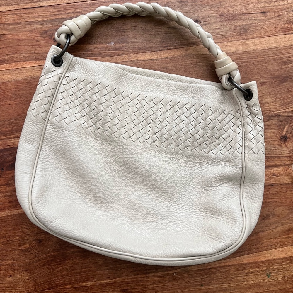 Bottega Veneta Cream Woven Shoulder Bag